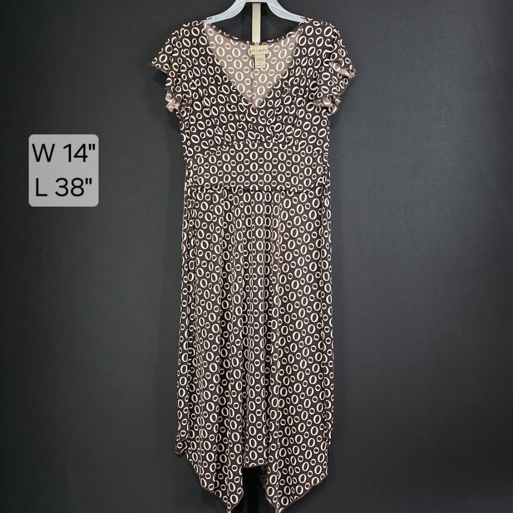 Decoded Dress Womens M Brown Geometric Y2K Slinky Midi Asymmetrical Hem Fairy